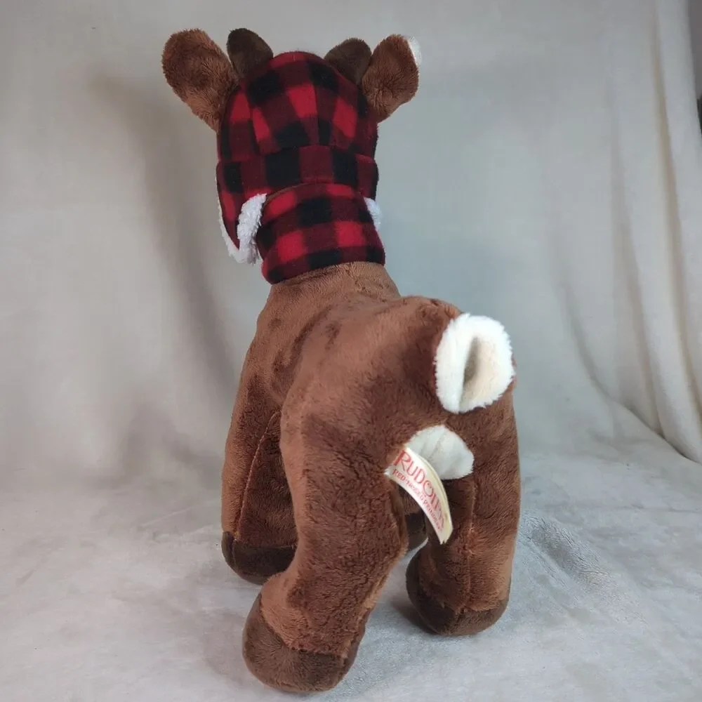 Rudolph The Red Nose Reindeer 14 in. Plaid Hunter Hat/Scarf Plush DanDee